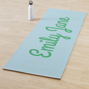 Tapete De Yoga Nome Personalizado Simples Cute Azul Verde Script
