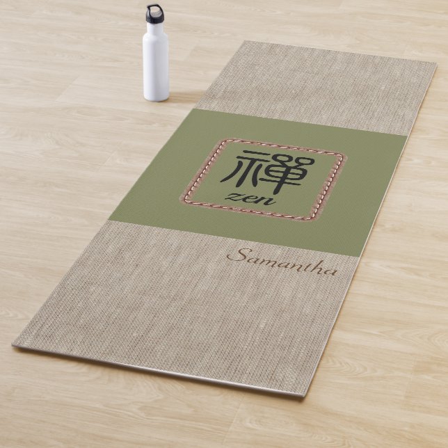 Tapete De Yoga Nome personalizado Zen green marrom burlap impress (In Situ)