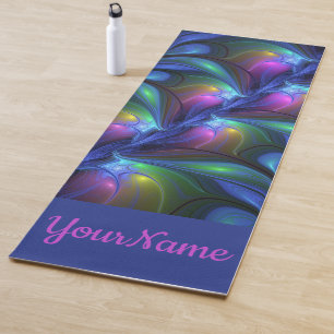 Tapete De Yoga Nome verde cor-de-rosa azul abstrato luminoso