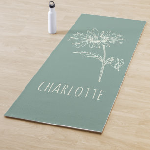 Tapete De Yoga Nome verde da flor de camomila minimalista