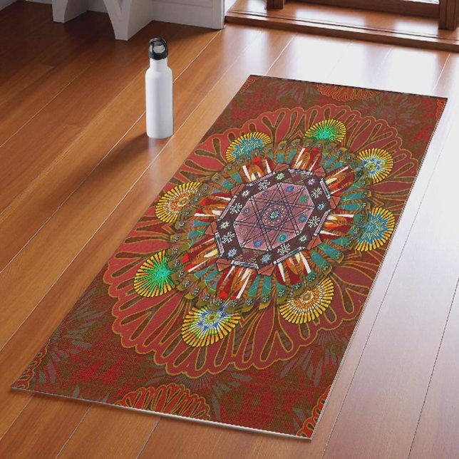 Tapete De Yoga O Filtro Vermelho Floral do Pico Manipur Mandala (Criador carregado)