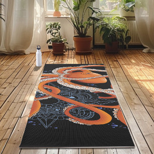 Tapete De Yoga Octopus Orange Mandala Blue