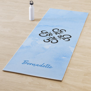 Tapete De Yoga Om Compass Rosa, Blue Watercolor, Símbolo Aum