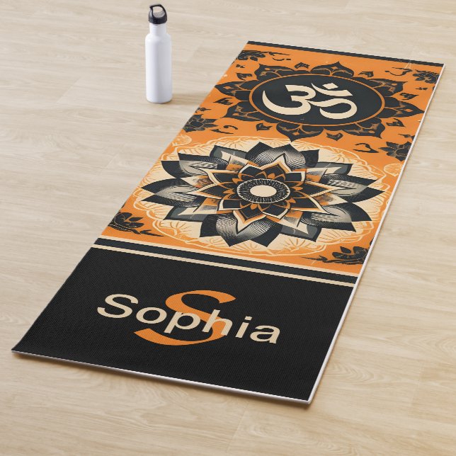 Tapete De Yoga Om e Mandala em laranja e preto (In Situ)