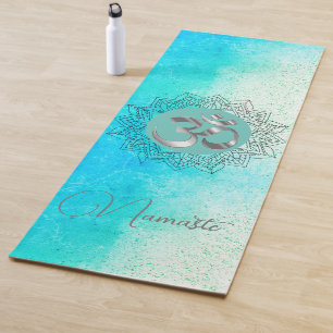Tapete De Yoga OM Namaste Lotus Mandala sobre a Turquesa Específi