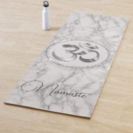 Tapete De Yoga OM Namaste Silver Marble Glitter Elegante