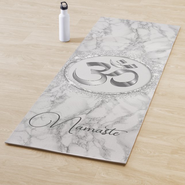 Tapete De Yoga OM Namaste Silver Marble Glitter Elegante (In Situ)