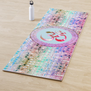 Tapete De Yoga OM Símbolo Shimmery Azulejos do arco-íris Yoga Mat
