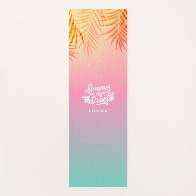 Tapete De Yoga Ombre Tropical Beach Sunset Nome Personalizado (Frente)