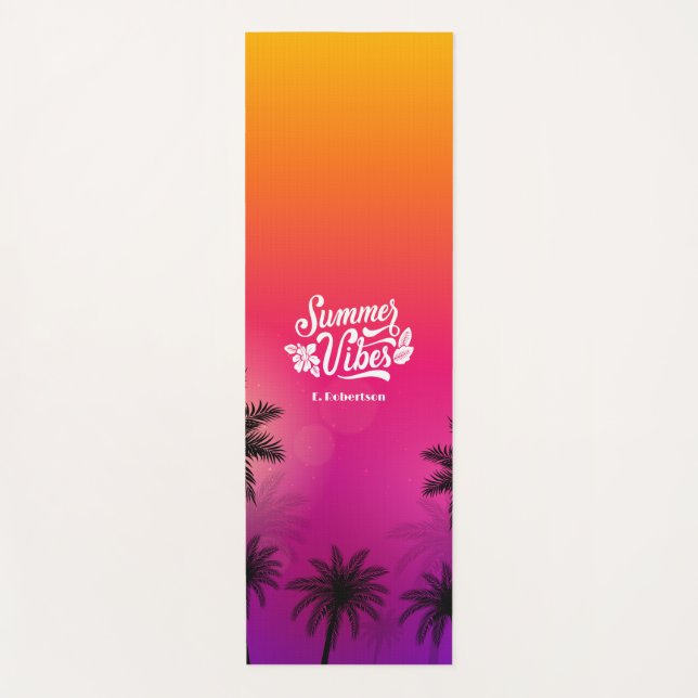 Tapete De Yoga Ombre Tropical Summer Vibe Nome Personalizado (Frente)