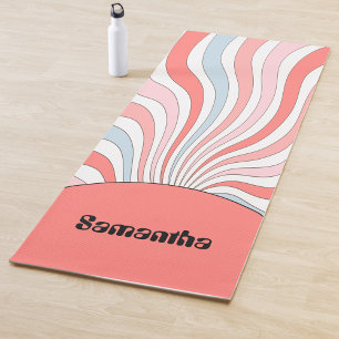 Tapete De Yoga Ondas Retro Groovy em Cores Pastel
