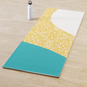 Tapete De Yoga Ondas Simples - Turquesa de Padrão Floral e Amarel