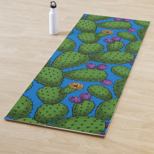 Tapete De Yoga Opuntia florescente em azul (In Situ)