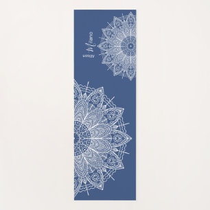 Tapete De Yoga Oração Personalizada Azul, Mandalas Branco, Ou