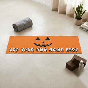 Tapete De Yoga Orange Pumpkin Personalizado Halloween Seu Nome
