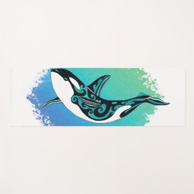 Tapete De Yoga Orca Whale Tribal InkTeal (Frente (Horizontal))