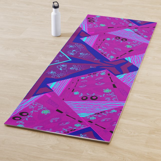 Tapete De Yoga Origami Chintz (L) Fuchsia Turquoise Blue Magenta (In Situ)