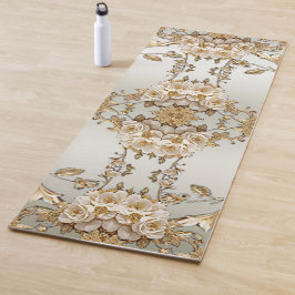 Tapete De Yoga Ornamentado ouro Branco Flores Yoga Mat