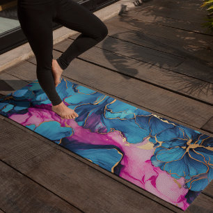 Tapete De Yoga Ouro Flor Azul abstrato