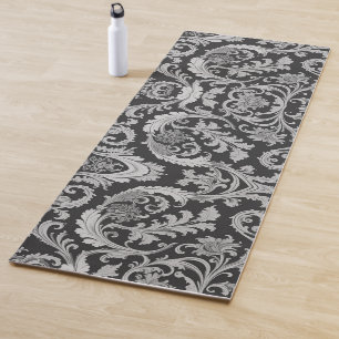 Tapete De Yoga Padrão Antigo Monocromático Fleur