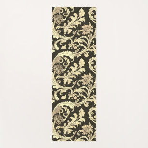 Tapete De Yoga Padrão Antiquado de Flor Castanho