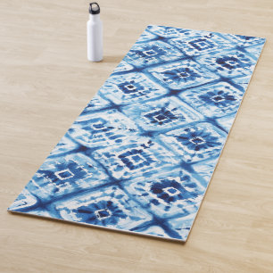 Tapete De Yoga Padrão Azul Índigo Shibori Tinta Abstrata