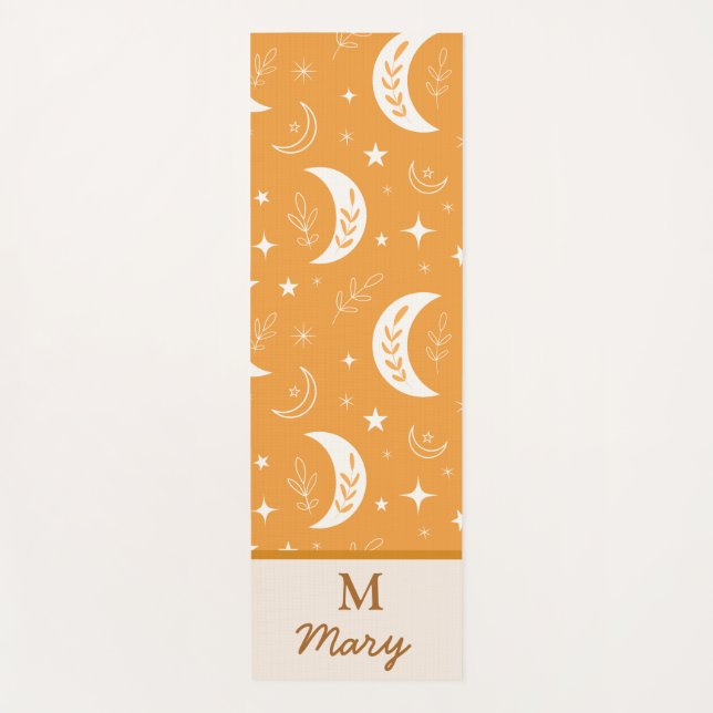 Tapete De Yoga Padrão Boho Moon em Laranja Monogramado  (Frente)