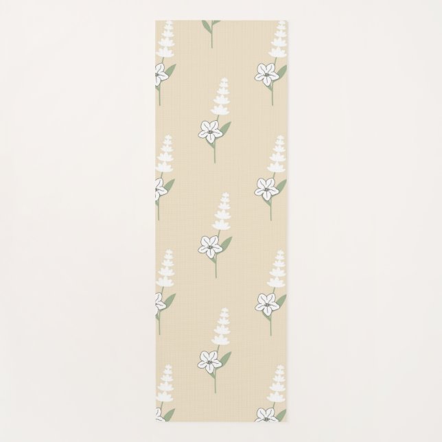 Tapete De Yoga Padrão Botânico Boêmico Floral Beige (Frente)