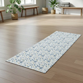 Tapete De Yoga Padrão Botânico em Aquarela Azul