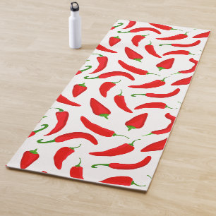 Tapete De Yoga Padrão Branco Vermelho de Cartoon Pimenta Quente