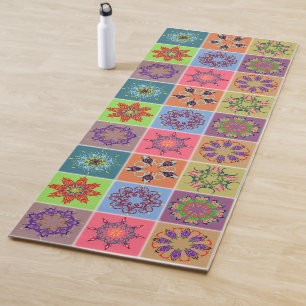 Tapete De Yoga Padrão Colorido do Azulejo Mandala - Geométrico Bo