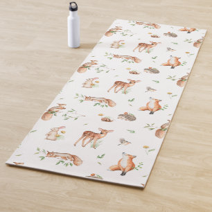 Tapete De Yoga Padrão de Amigos de Animais da Floresta Cura
