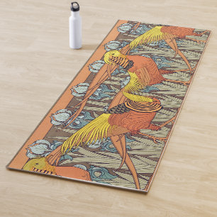 Tapete De Yoga Padrão de Ave da Natureza em Arte Nova Francês Ant