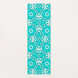 Tapete De Yoga Padrão de Azulejo Marroquino Floral Turquesa