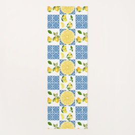 Tapete De Yoga Padrão de Azulejo País Francês Mediterrâneo Limão