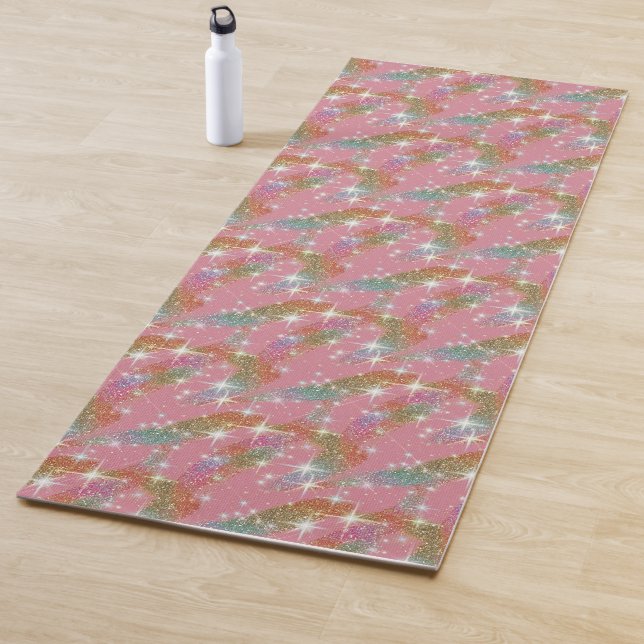 Tapete De Yoga Padrão de Brilho Falso Arco-íris Rosa (In Situ)