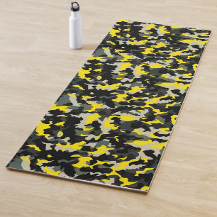 Tapete De Yoga Padrão de Camuflagem Preto e Amarelo