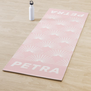 Tapete De Yoga Padrão de deco-arte branco e rosa-suave