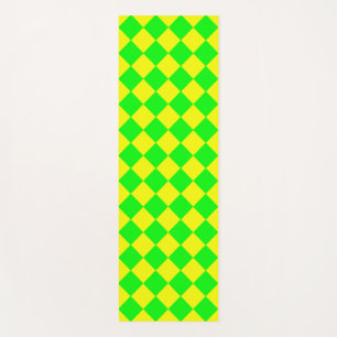 Tapete De Yoga Padrão de Diamante do Verificador Verde Amarelo