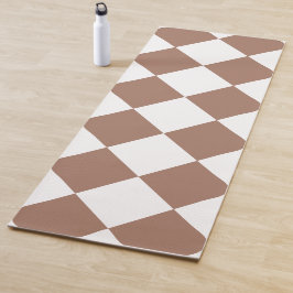 Tapete De Yoga Padrão de Diamante em Branco e Mocha Mousse