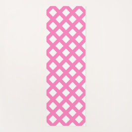 Tapete De Yoga Padrão de Diamante Xadrez Branco Rosa