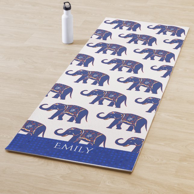 Tapete De Yoga Padrão de Elefante Azul Ioga Mat Personalizado (In Situ)