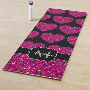 Tapete De Yoga Padrão de faíscas cardíacas cor-de-rosa quente bri
