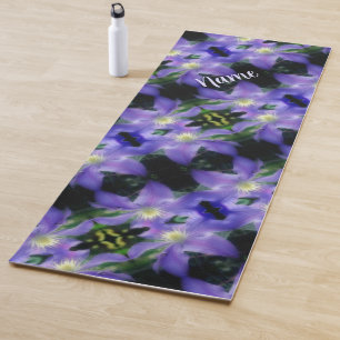 Tapete De Yoga Padrão de Flor de Clematis Roxo Suave Personalizad