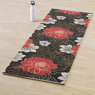 Tapete De Yoga Padrão de Flor do Estilo Japandi tradicional