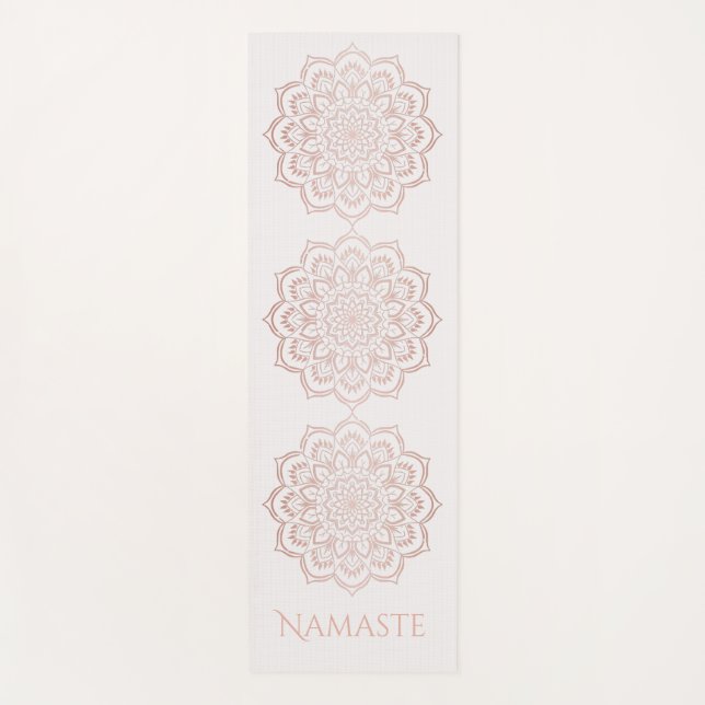 Tapete De Yoga Padrão de Flor Elegante Rosa Dourado Namaste Manda (Frente)