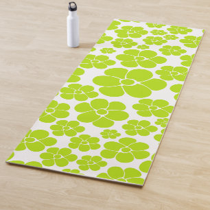 Tapete De Yoga Padrão de Flor no Verde limão e Branco