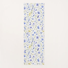Tapete De Yoga Padrão de Flor Silvestre Aquarela Azul Amarelo Ver