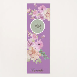 Tapete De Yoga Padrão de Flores de Primavera em Aquarela Monogram