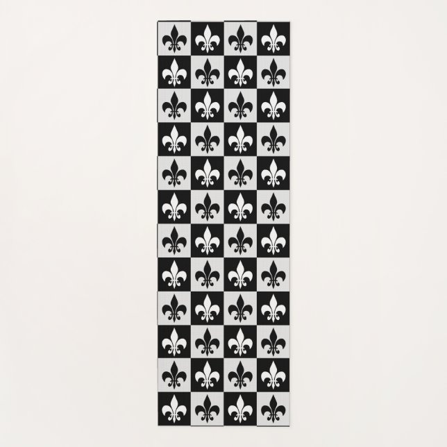 Tapete De Yoga Padrão de Flur-De-Lis Preto Verificado (Frente)